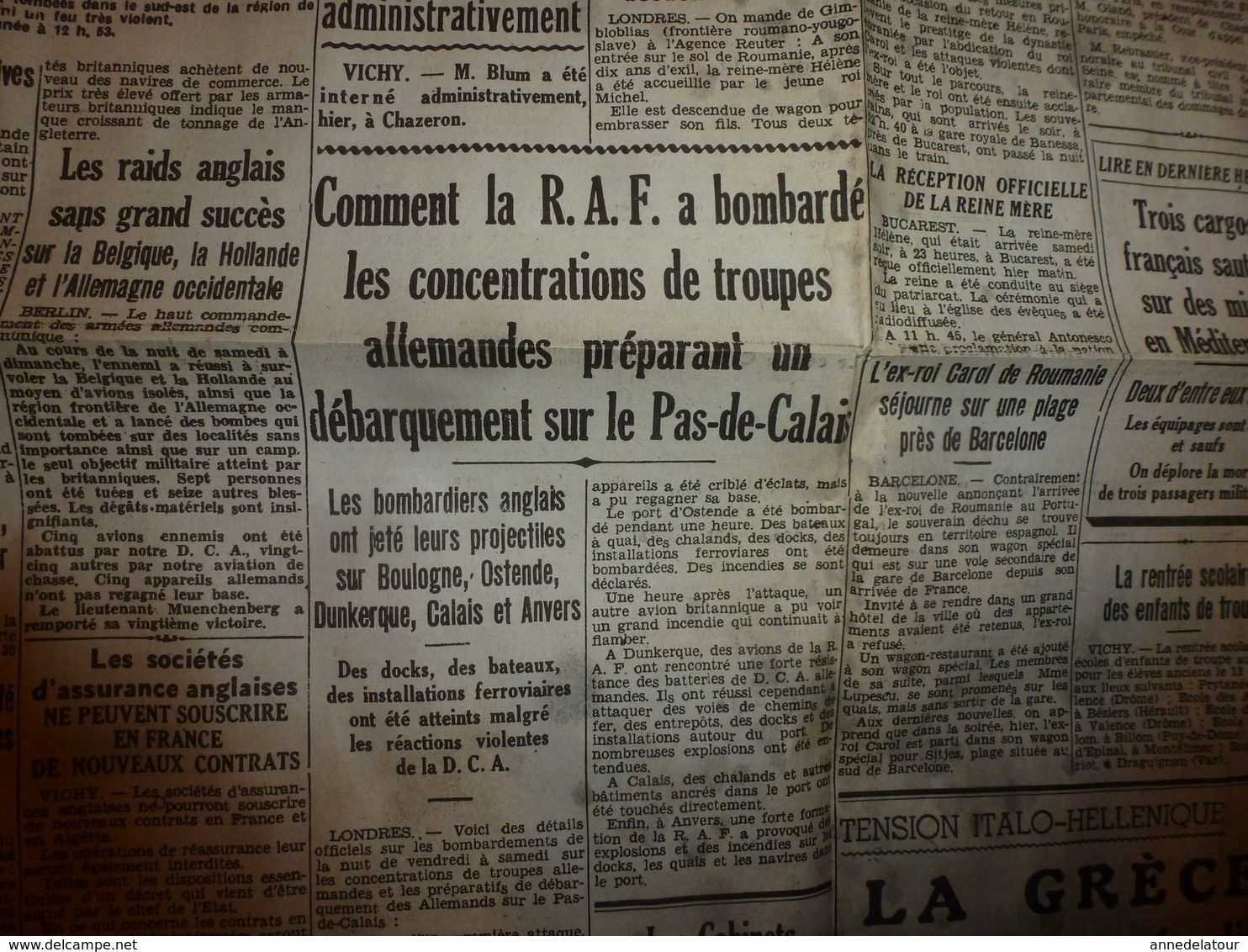 10 décembre 1940 :rare journal double "non coupé" après impression----->  2 éditions LE JOURNAL et L'INDEPENDANT