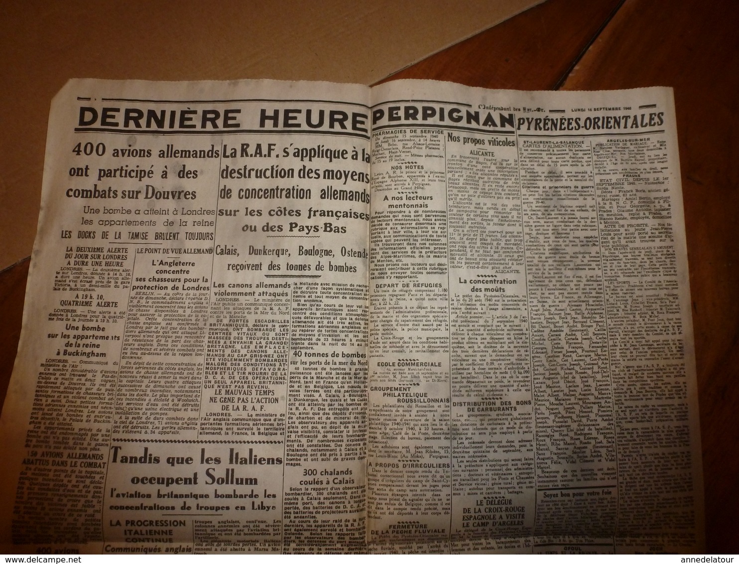 10 décembre 1940 :rare journal double "non coupé" après impression----->  2 éditions LE JOURNAL et L'INDEPENDANT