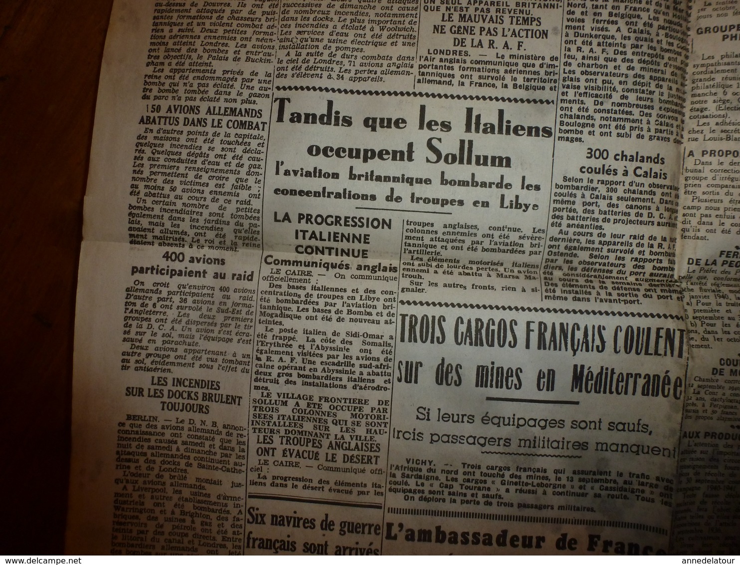 10 décembre 1940 :rare journal double "non coupé" après impression----->  2 éditions LE JOURNAL et L'INDEPENDANT