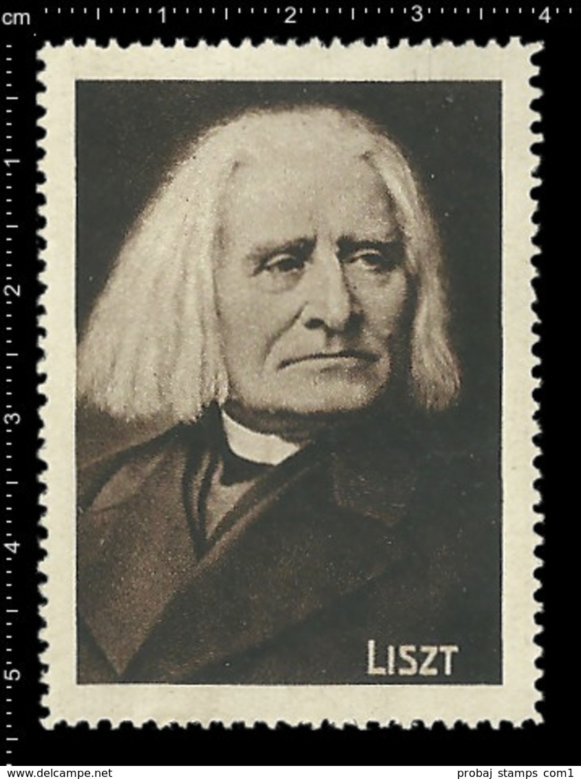 Old German Poster Stamp Cinderella Reklamemarke Erinnofili Publicité Vignette Franz Liszt Hungarian Composer Pianist - Music