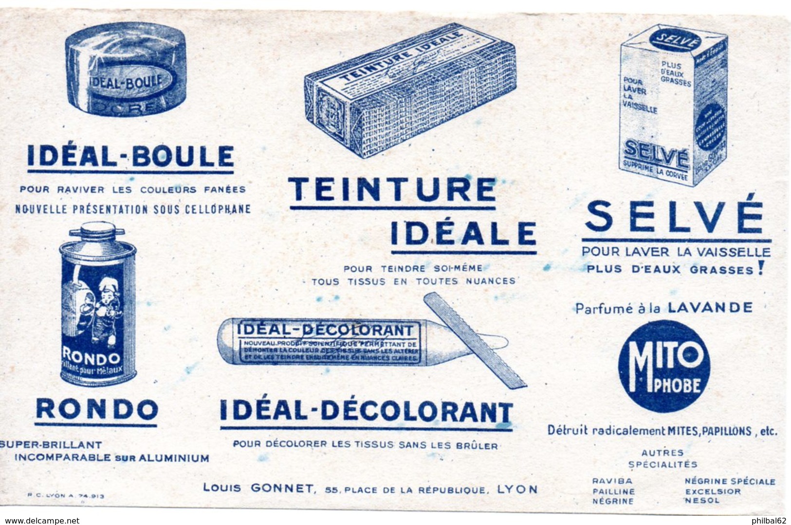 Buvard Produits D'entretien, Teinture Idéale, Idéal-boule, Selvé, Rondo, Idéal-décolorant. - Produits Ménagers