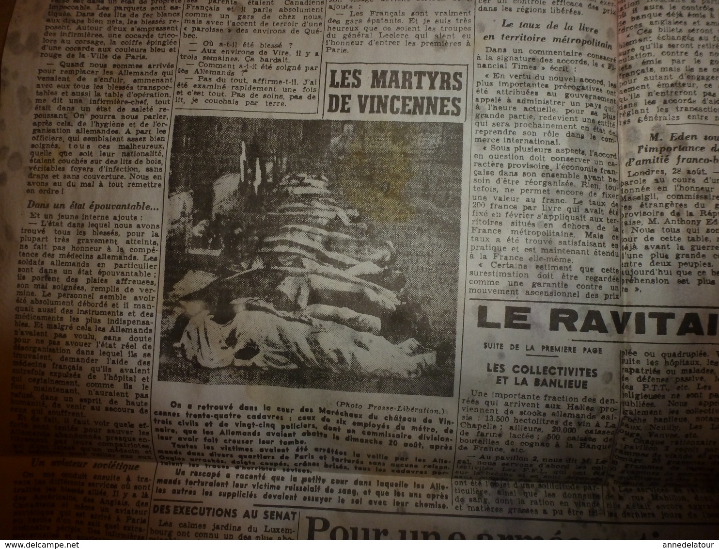 1944 :rare journal double "non coupé" après impression-->  2 éditions FRANCE-LIBRE (4 sept) et LIBERATION (29 août)