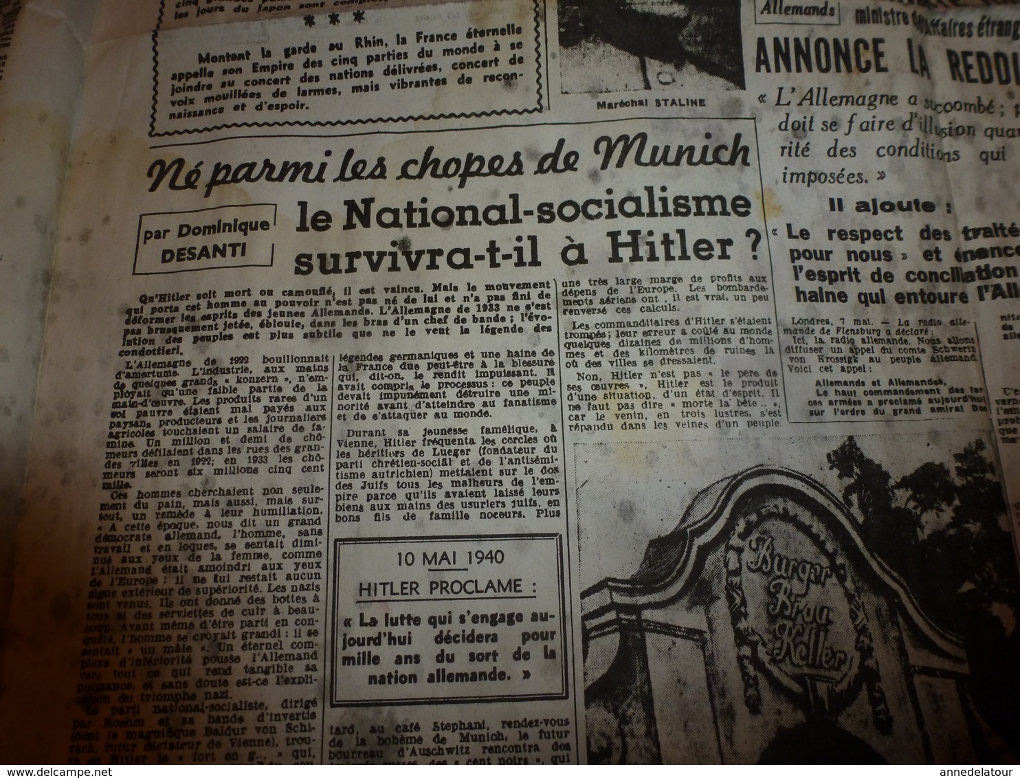 1945 :rare journal double "non coupé" après impression-->  2 éditions RESISTANCE (8 mai) et LIBERATION (8 mai)