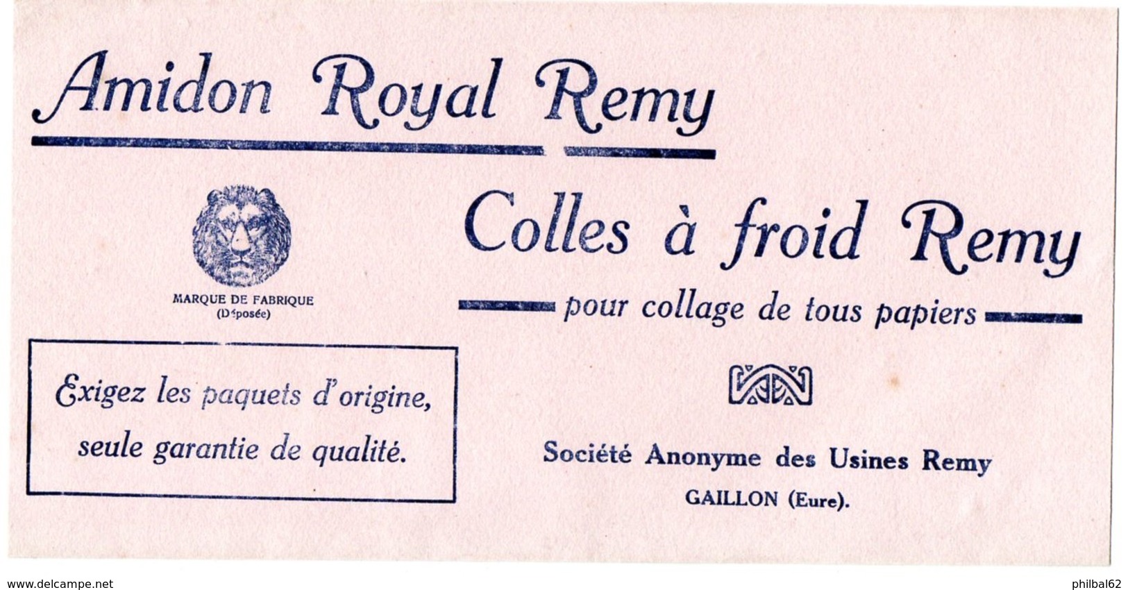 Buvard Amidon Et Colle à Froid  Remy. - Produits Ménagers