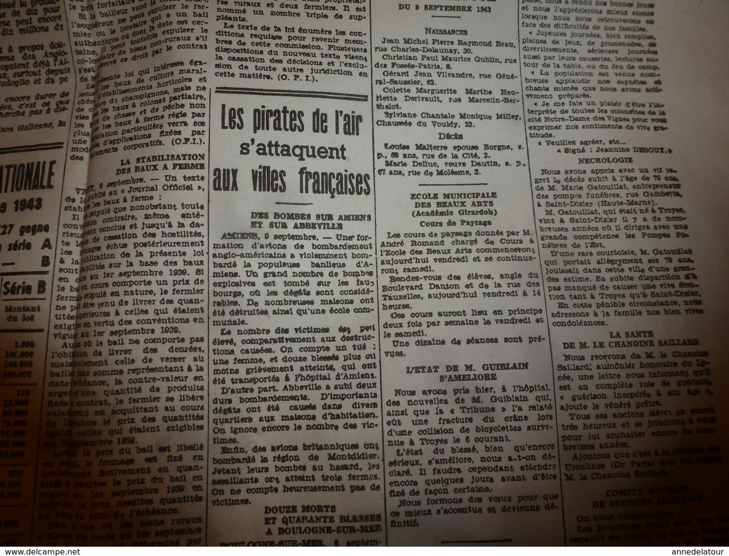 1943:rare journal double "non coupé" après impression--> LA FRANCE SOCIALISTE (14 sept) et  LA TRIBUNE de L'EST(10 sep)
