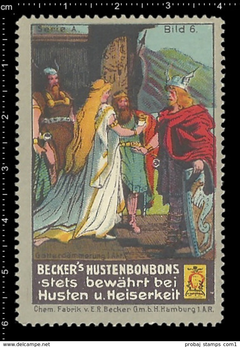 German Poster Stamp Cinderella Reklamemarke Erinnofili Publicité Vignette Richard Wagner Opera No.6 Twilight Of The Gods - Music