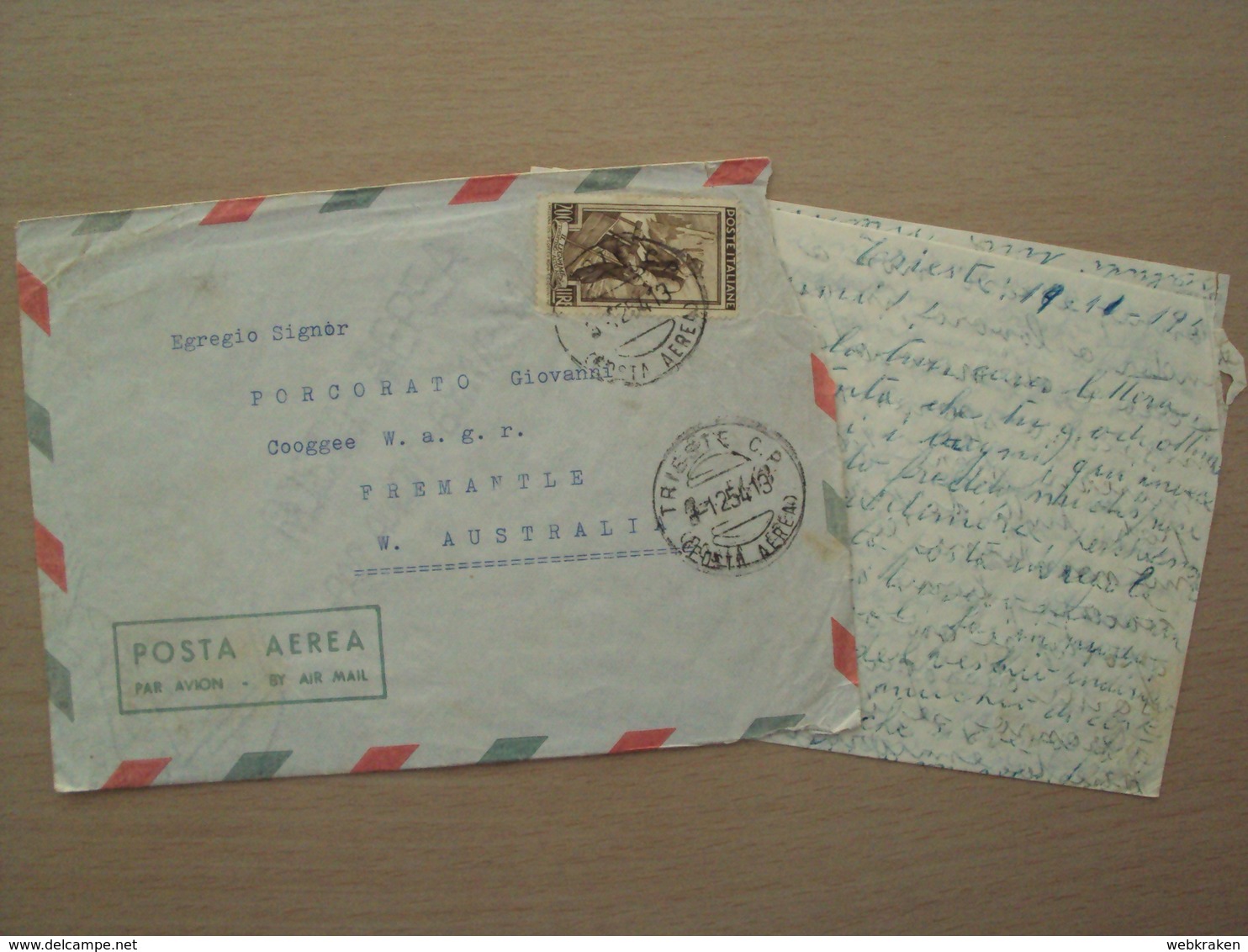 STORIA POSTALE ITALIA TRIESTE LETTERA CON ISOLATO 200 LIRE ITALIA AL LAVORO PER AUSTRALIA - Covers & Documents