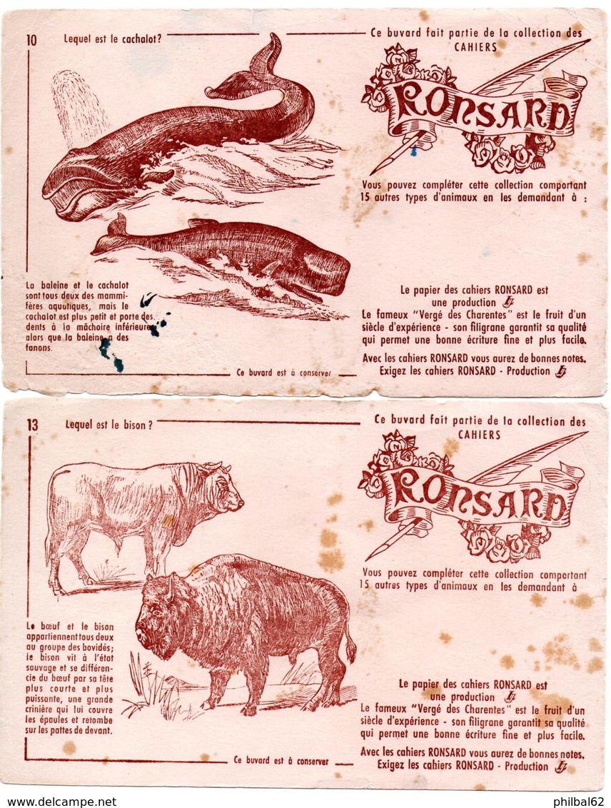 2 Buvards Cahiers Ronsard, Le Bison, Le Cachalot. - Papelería