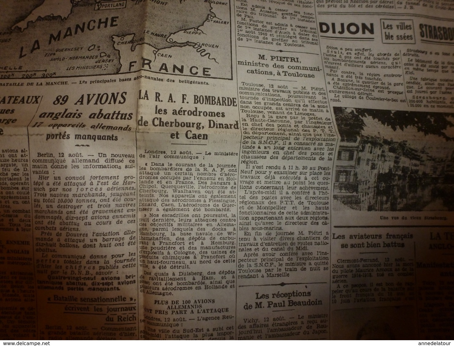 13 août 1940:rare journal double "non coupé" après impression--> L'AVENIR du PLATEAU CENTRAL et LA DEPÊCHE