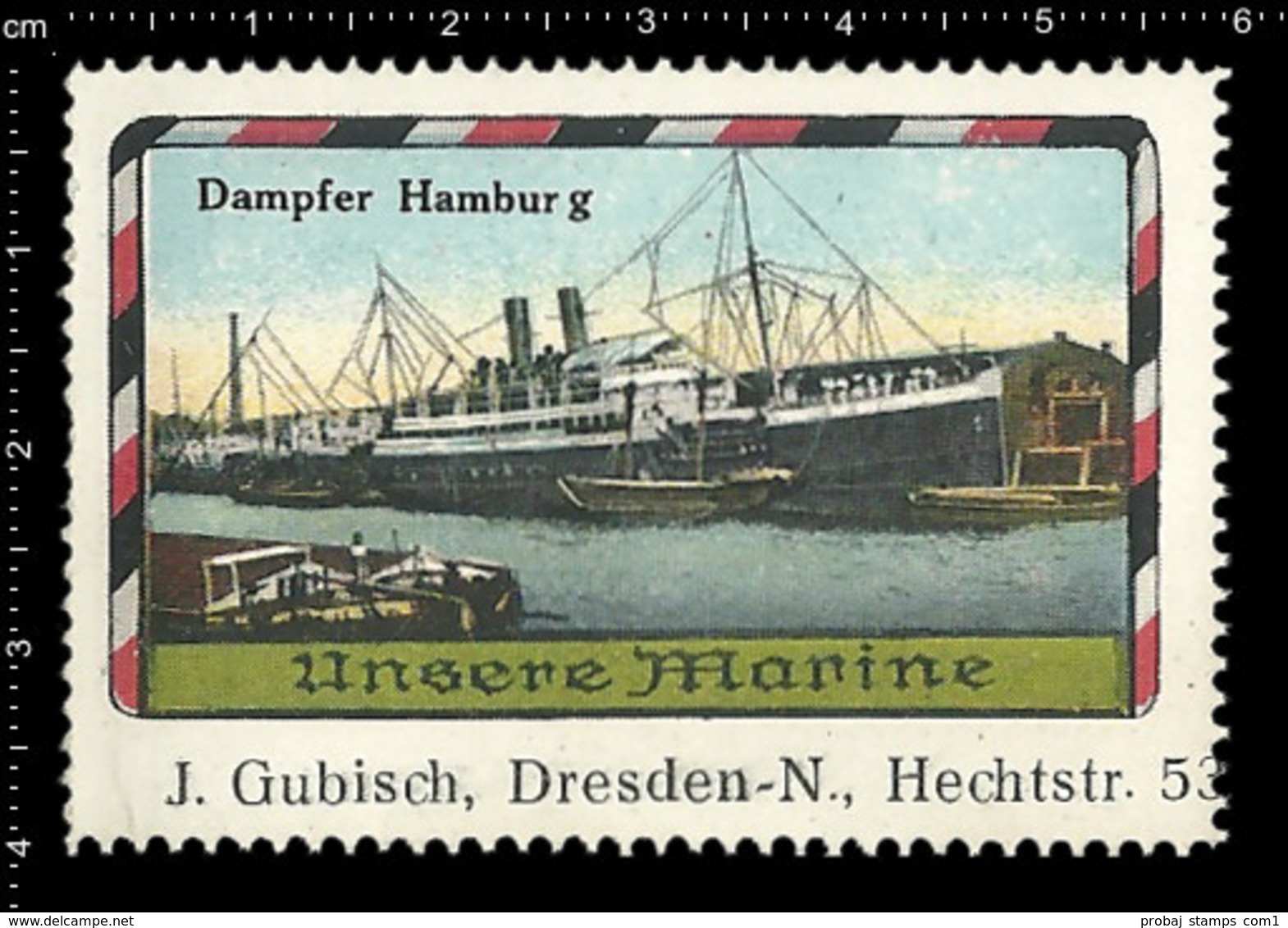 Old German Marine Poster Stamp Cinderella Reklamemarke Erinnofili Publicité Vignette Ship Battleship, Dresden J. Gübisch - Barche