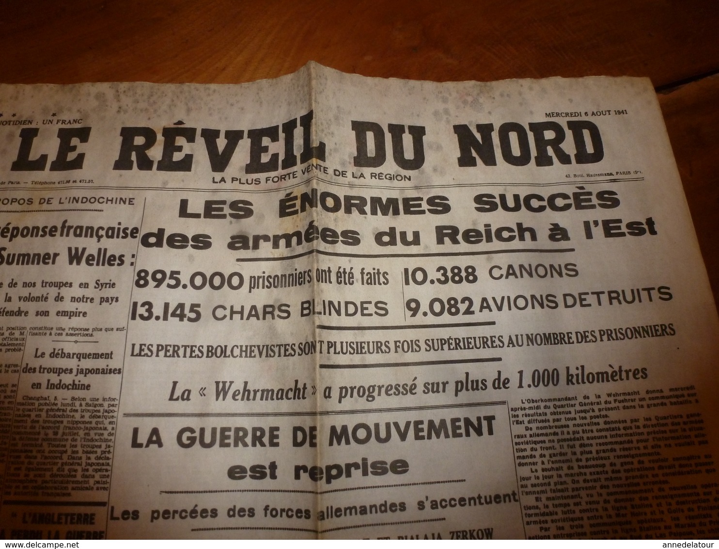 6 Août 1941: Journal Double "non Coupé" Après Impression--> LE RÊVEIL Du NORD Et L'EGALITE De Roubaix - Tourcoing - Autres & Non Classés