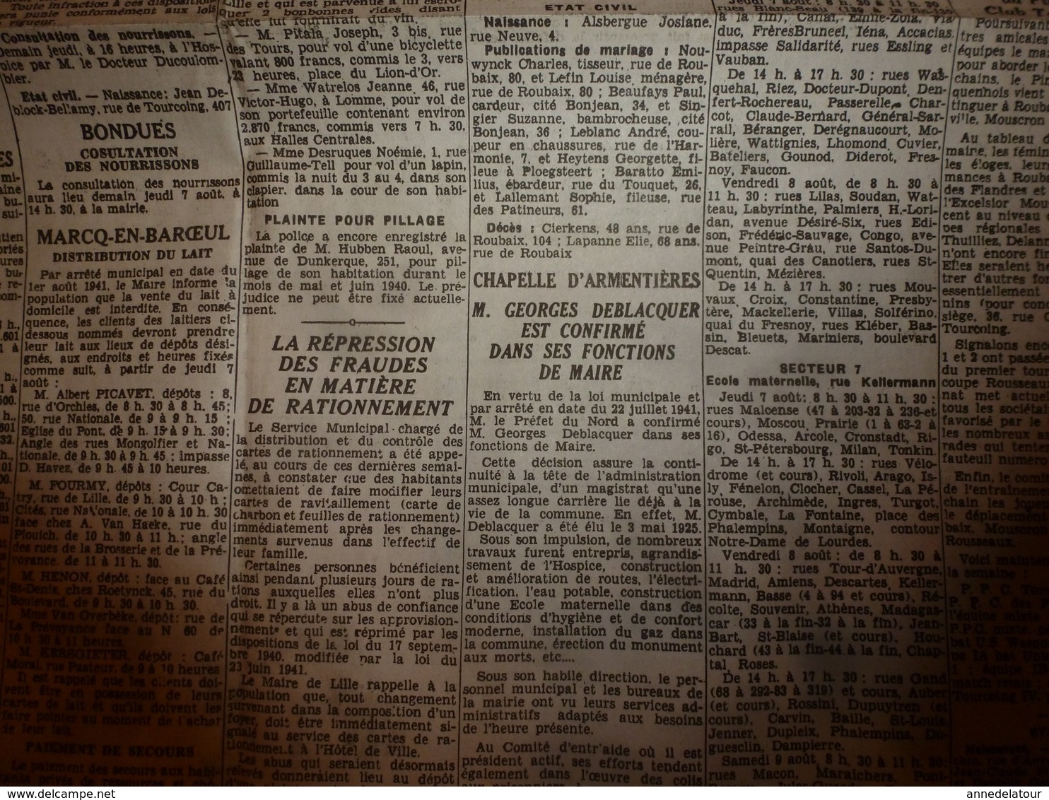 6 août 1941: journal double "non coupé" après impression--> LE RÊVEIL du NORD et L'EGALITE de Roubaix - Tourcoing