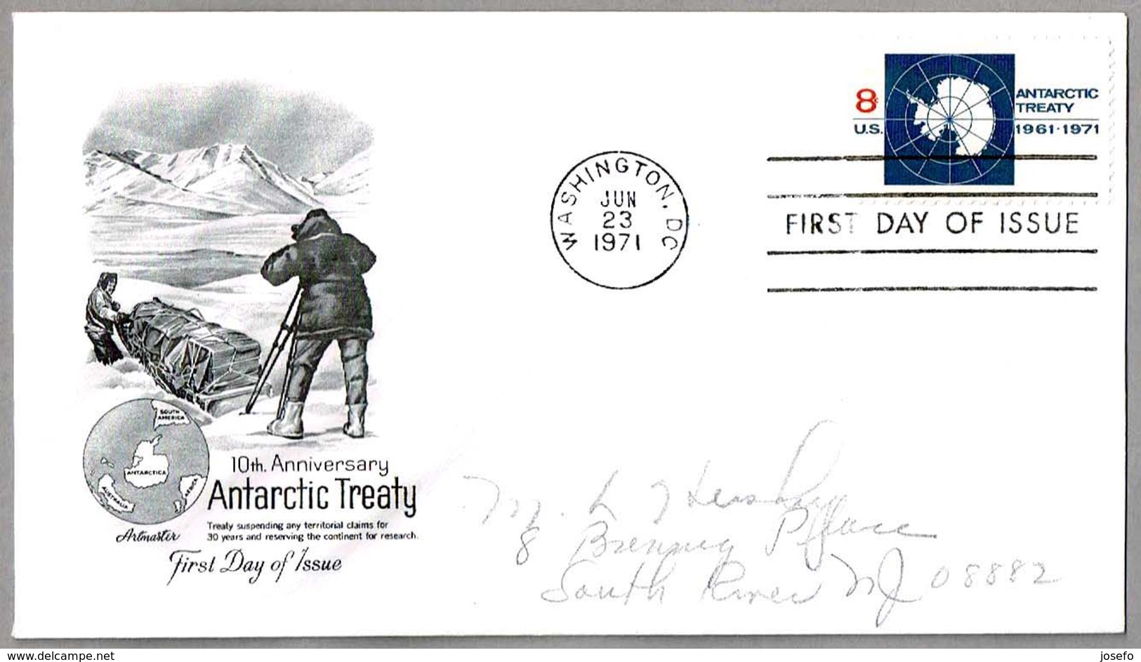 10 Aniv. TRATADO ANTARTICO - 10th Anniv. ANTARTIC TREATY. SPD/FDC. Washington DC, 1971 - Tratado Antártico
