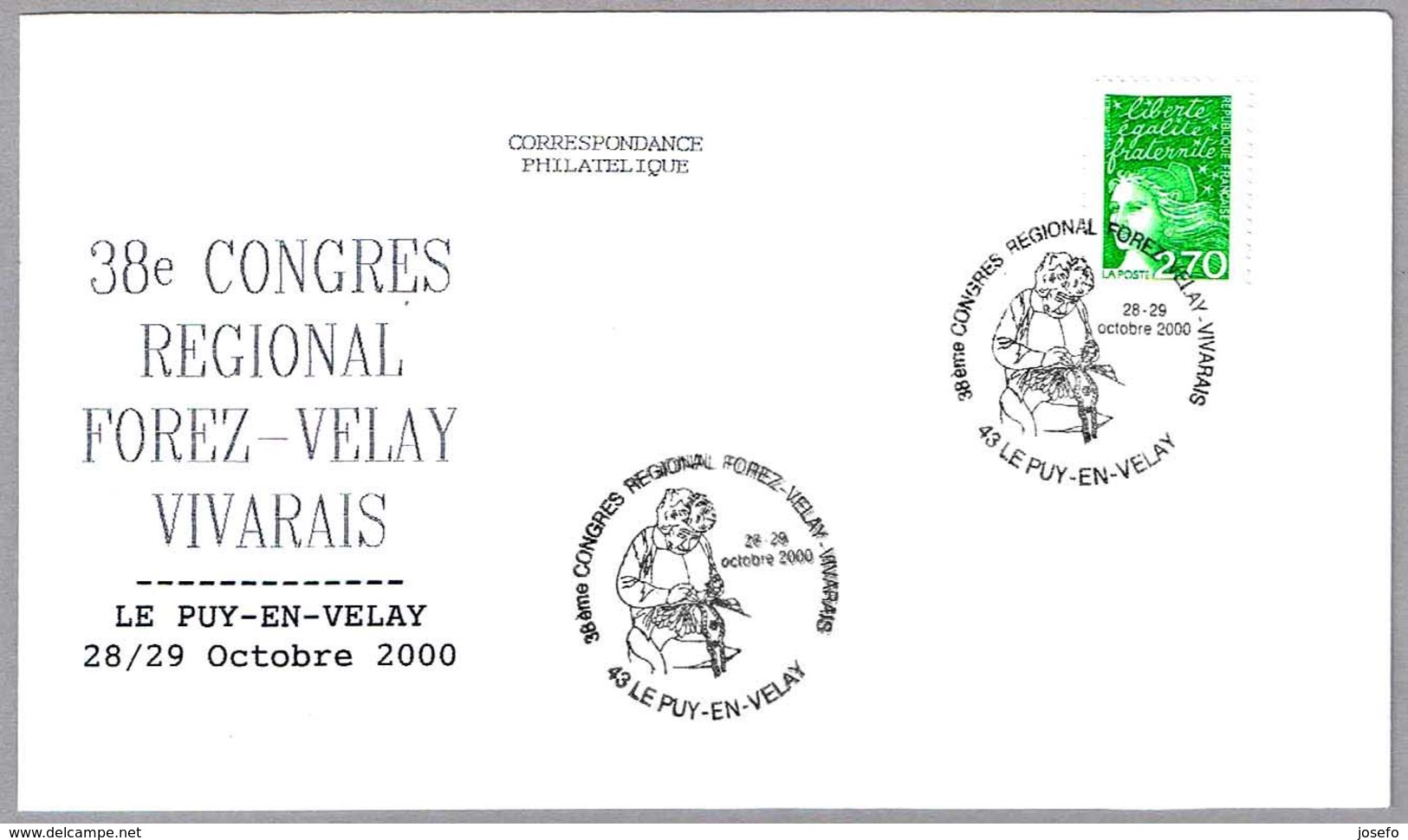 Congreso Regional Filatelia - ENCAJE - BOBBIN LACE. Le Puy En Velay 2000 - Textiles