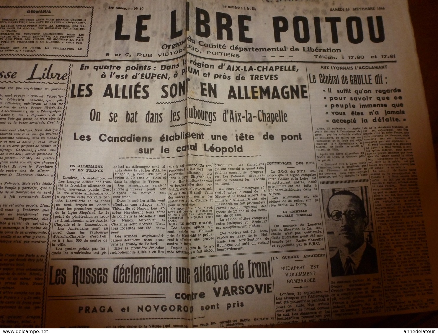 16 Sept 1944:rare Journal Double "non Coupé" Après Impression--> LE LIBRE POITOU Et NORD-MATIN - Autres & Non Classés