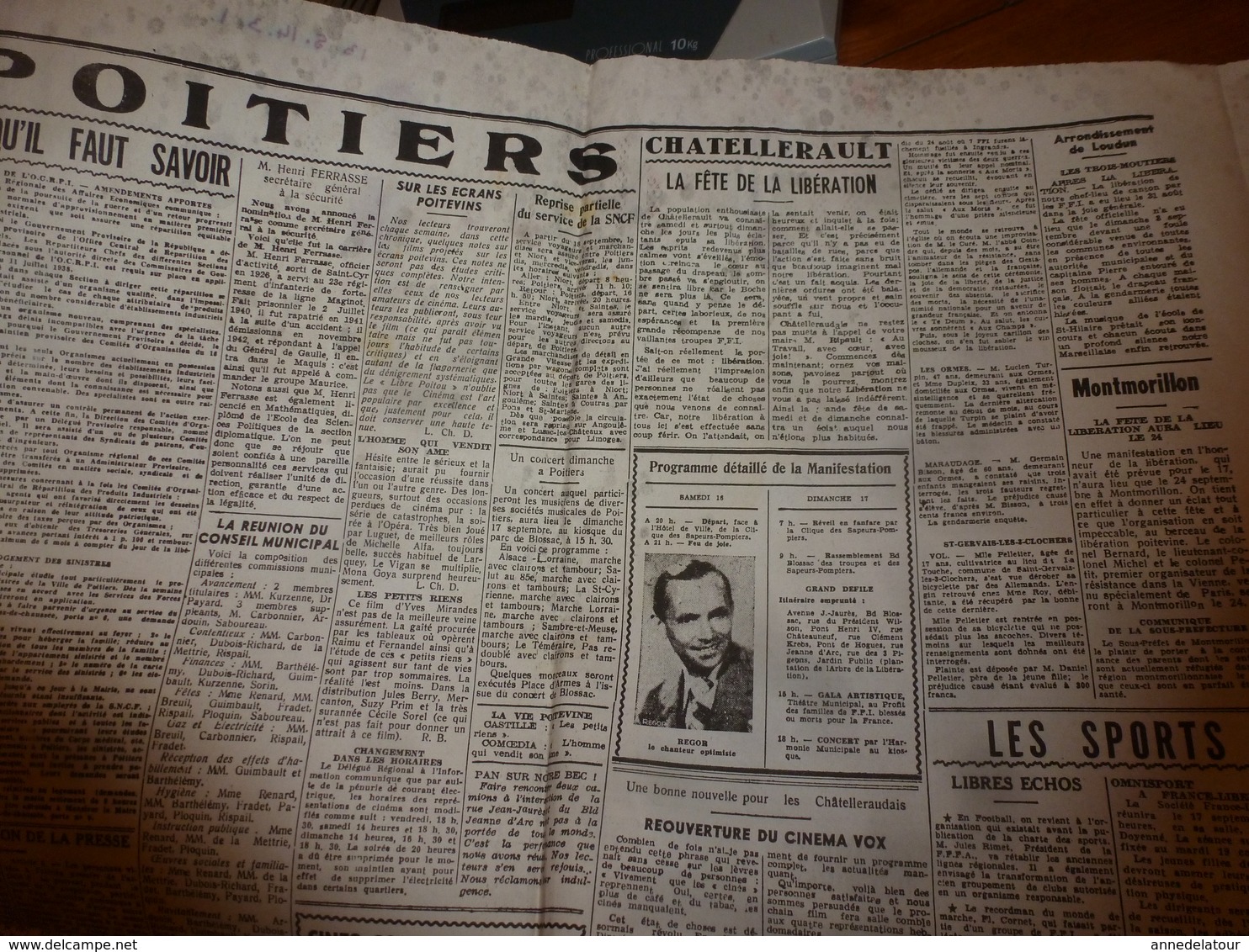 16 sept 1944:rare journal double "non coupé" après impression--> LE LIBRE POITOU et NORD-MATIN