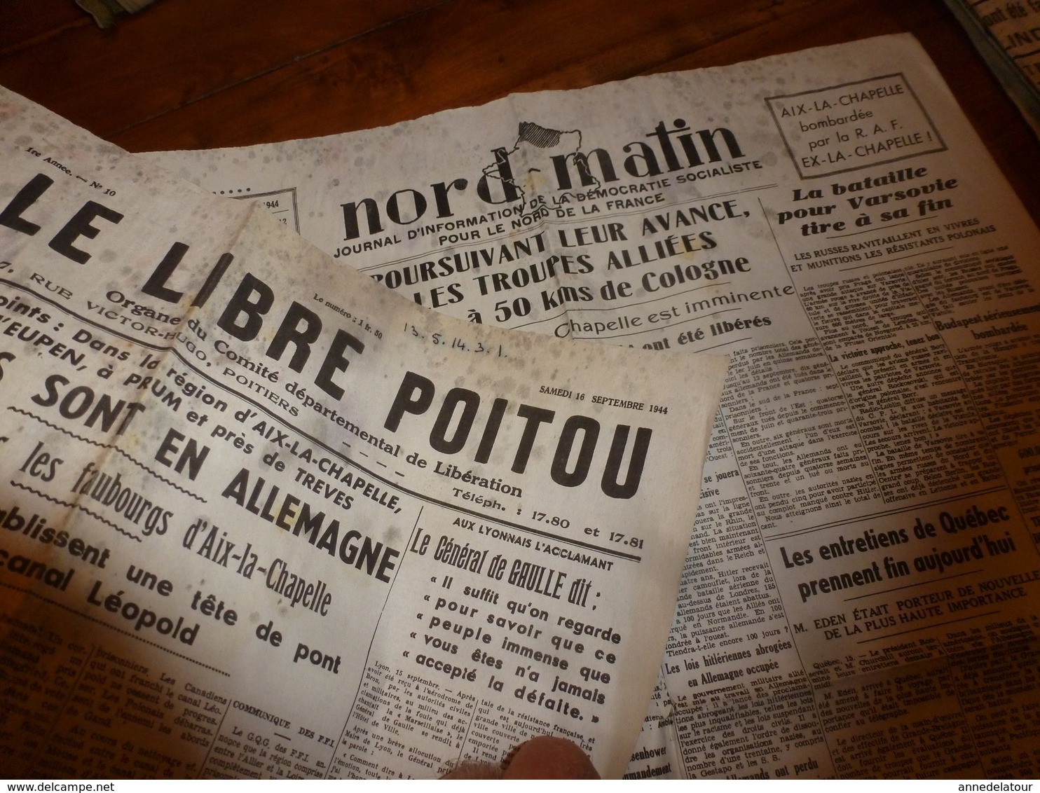 16 sept 1944:rare journal double "non coupé" après impression--> LE LIBRE POITOU et NORD-MATIN