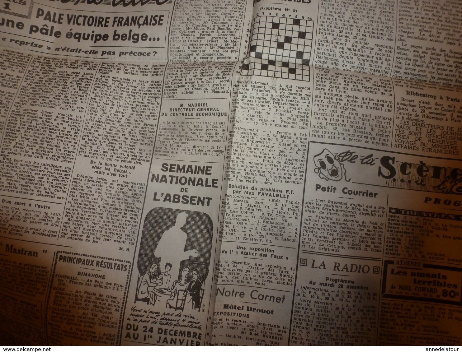 1944:journal double "non coupé" après impression--> L'AURORE (26 dec.) et FRANCE-LIBRE (23 nov.)