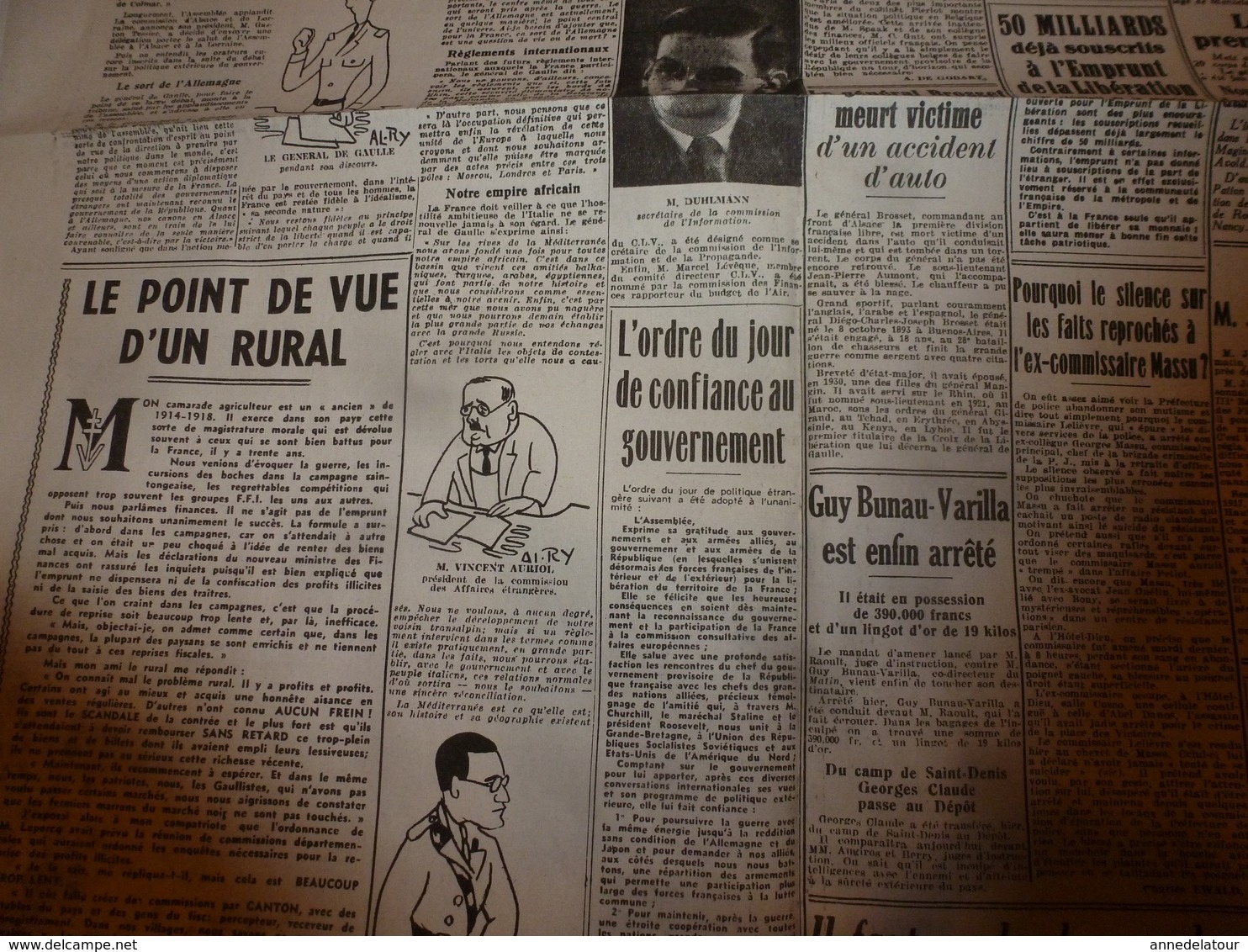 1944:journal double "non coupé" après impression--> L'AURORE (26 dec.) et FRANCE-LIBRE (23 nov.)