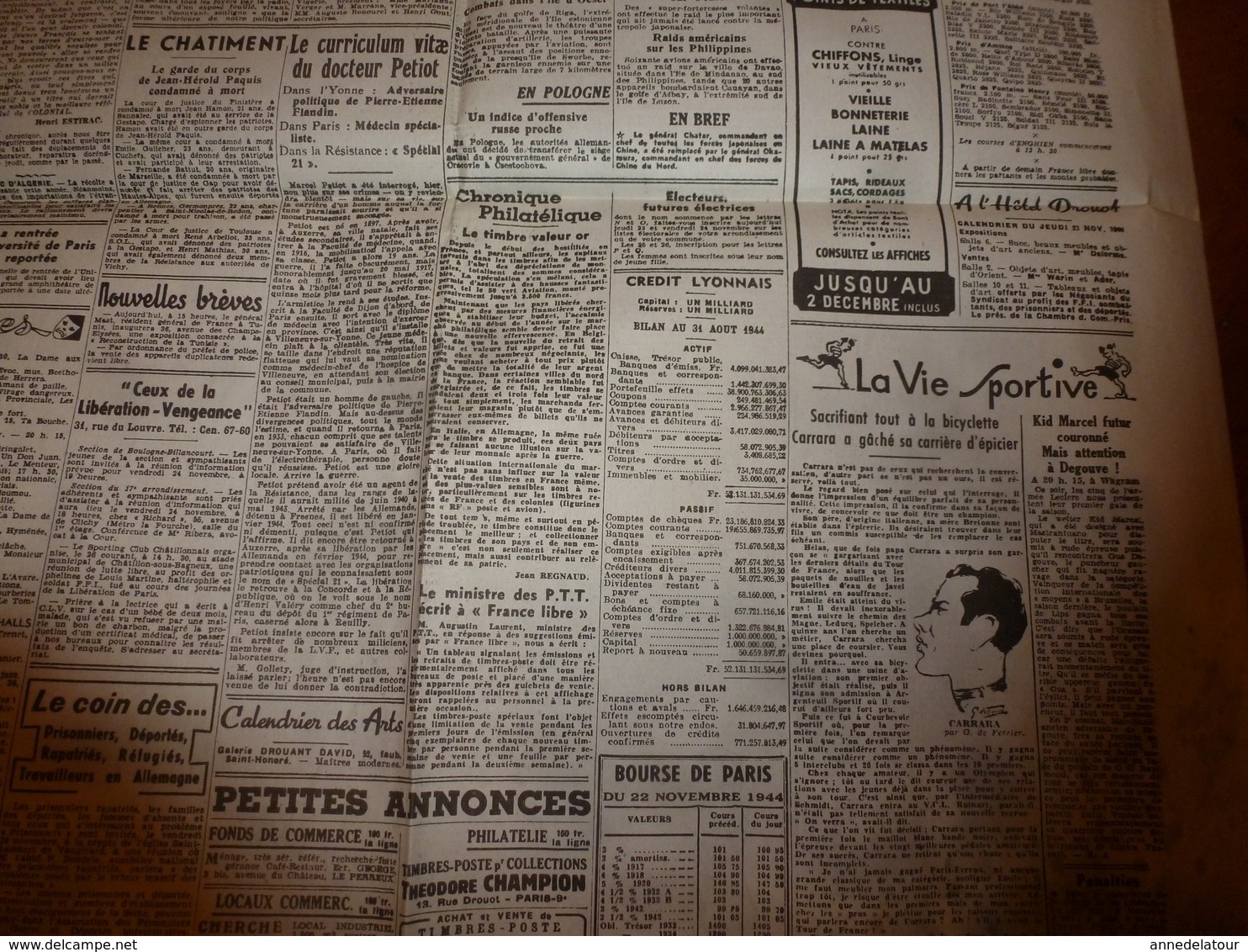 1944:journal double "non coupé" après impression--> L'AURORE (26 dec.) et FRANCE-LIBRE (23 nov.)