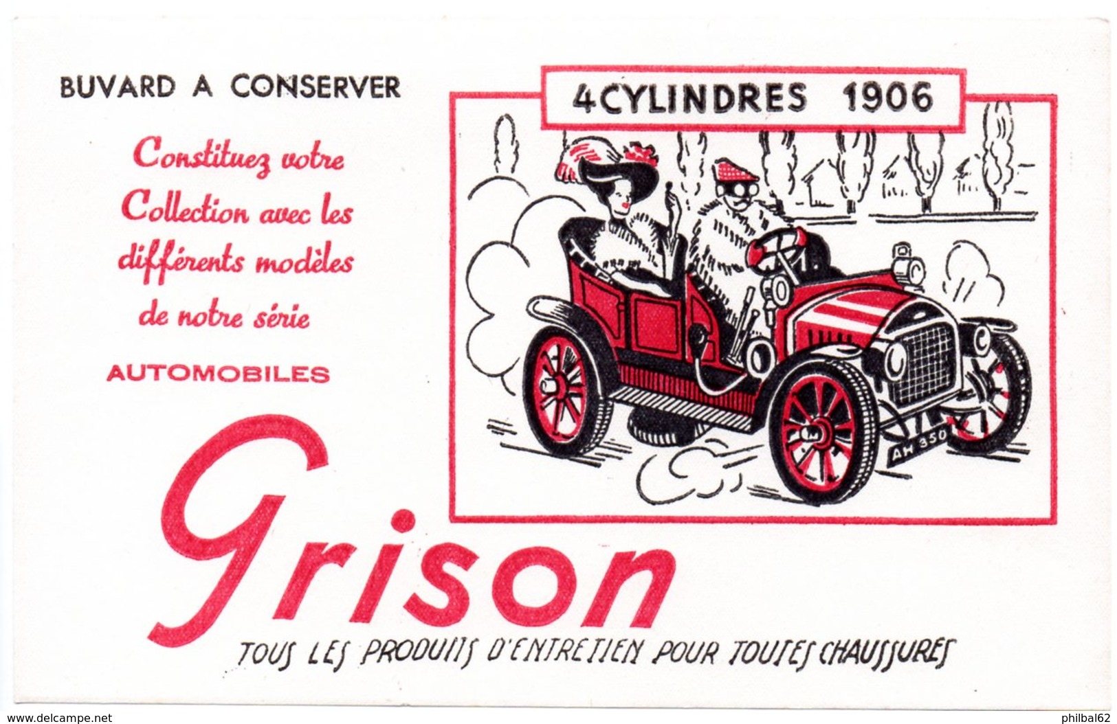 Buvard Grison, Produits D'entretien Pour Les Chaussures. Illustration : Voiture 4 Cylindres 1906 - Produits Ménagers