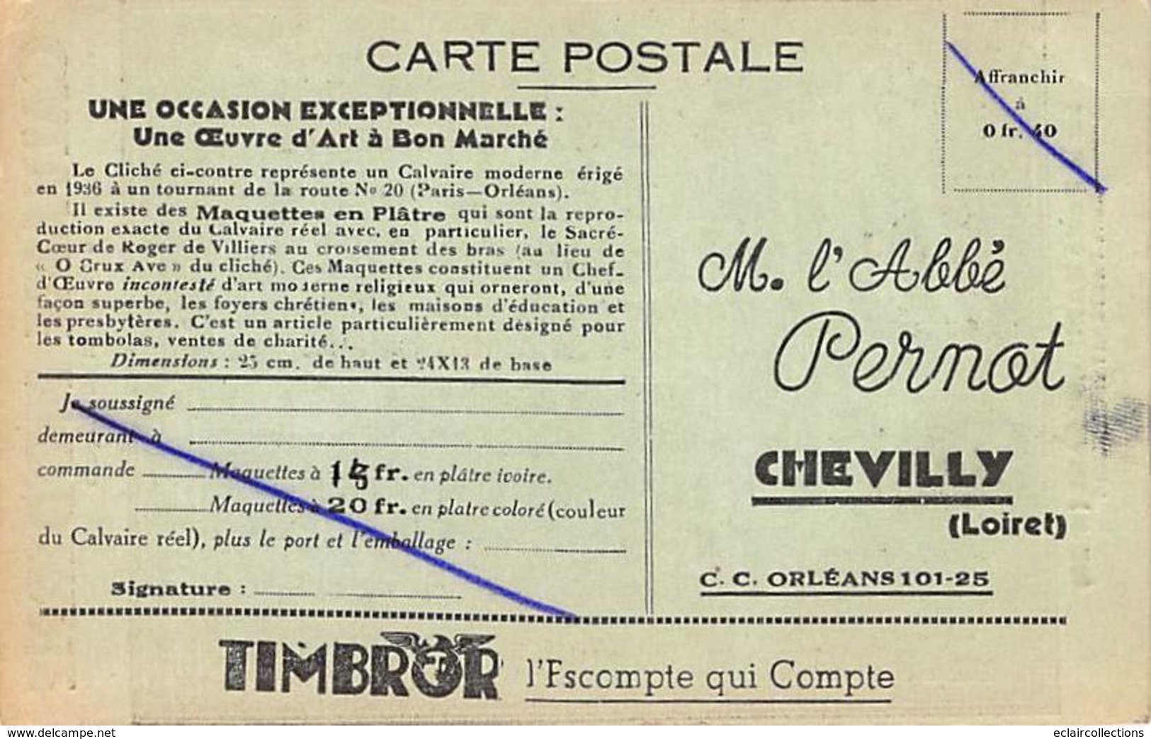 Thème Publicité:  Industries Diverses. Calvaire Moderne Croix  Briquet  45 Chevilly    (voir Scan) - Other & Unclassified