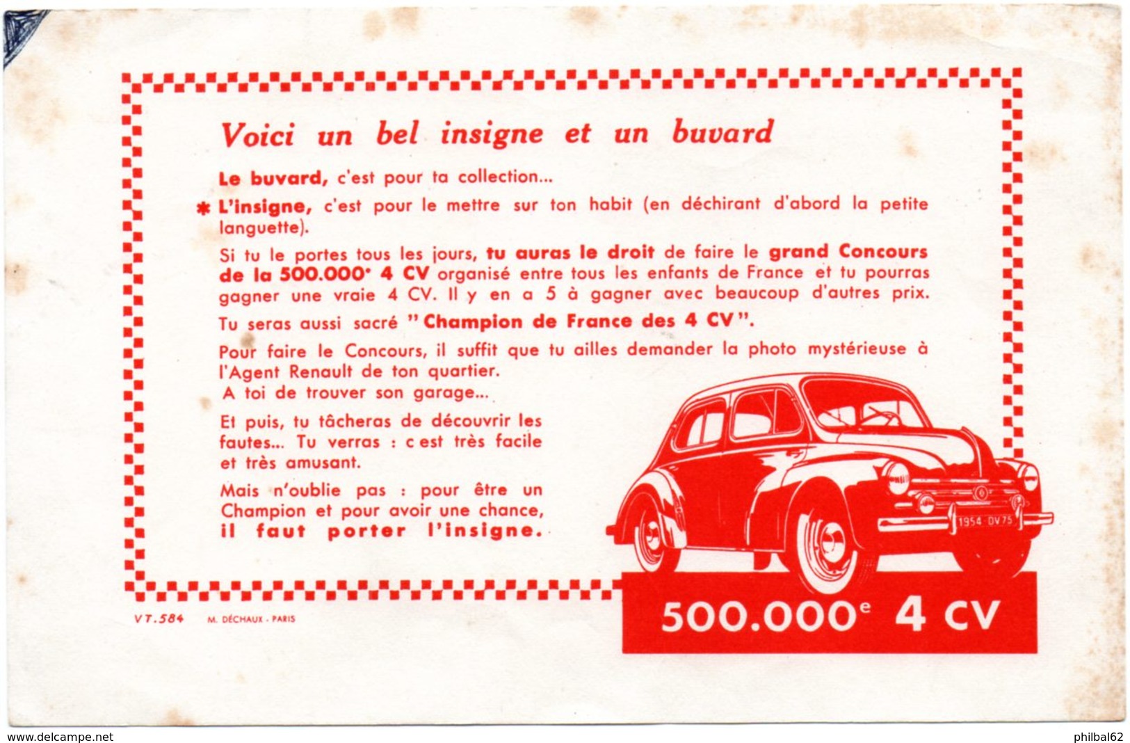 Buvard Concours 500.000e 4 CV. - Automóviles