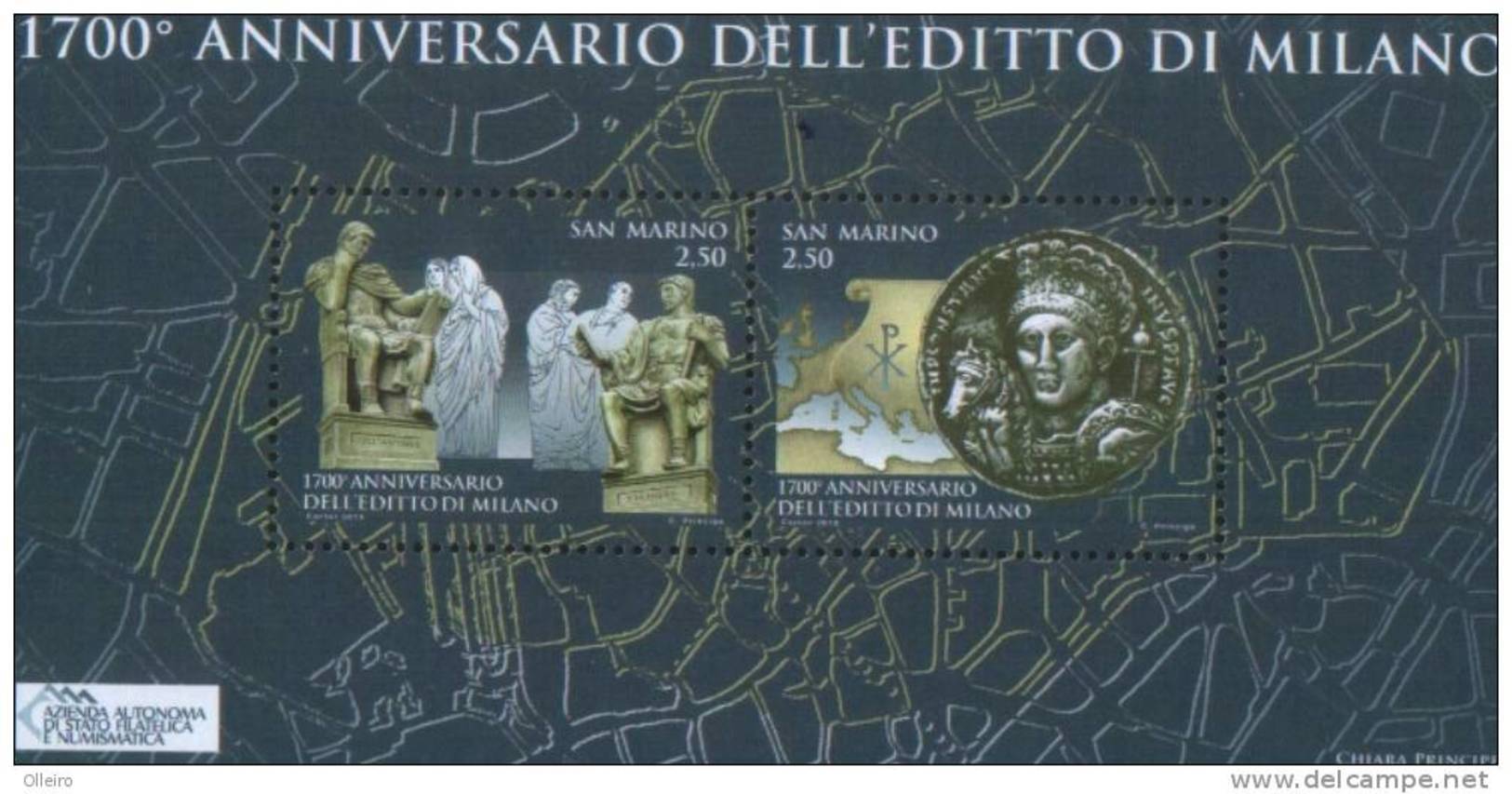 San Marino 2013 Foglietto Miniature Sheet 1700 Anniv. Editto Di Milano    ** MNH - Nuovi