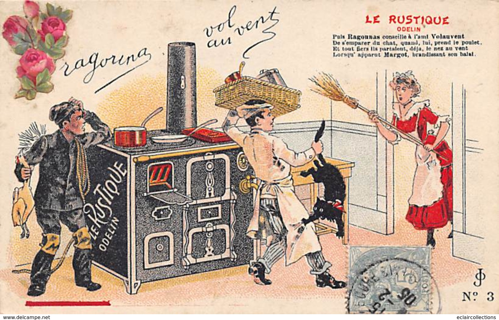 Thème Publicité: Industries diverses. Cuisinière a Charbon: Le Rustique. Ramoneur  4 cartes dont 2 ramollies (voir scan)