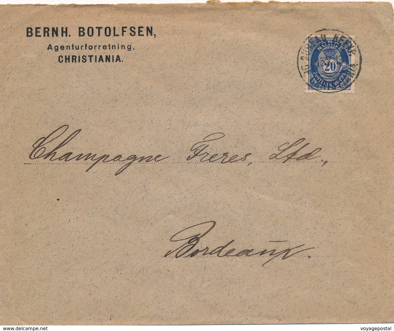 Lettre Bureau Reexp De Christiana 20 Ore Bordeaux France Norway Norge - Lettres & Documents