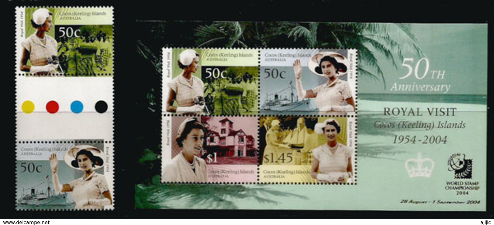 Visite Royale Queen Elisabeth II à L'île COCOS,année 2004 , Timbres + B-F Neufs **  Côte 15,00 € EUR Surchargé Singapore - Cocos (Keeling) Islands