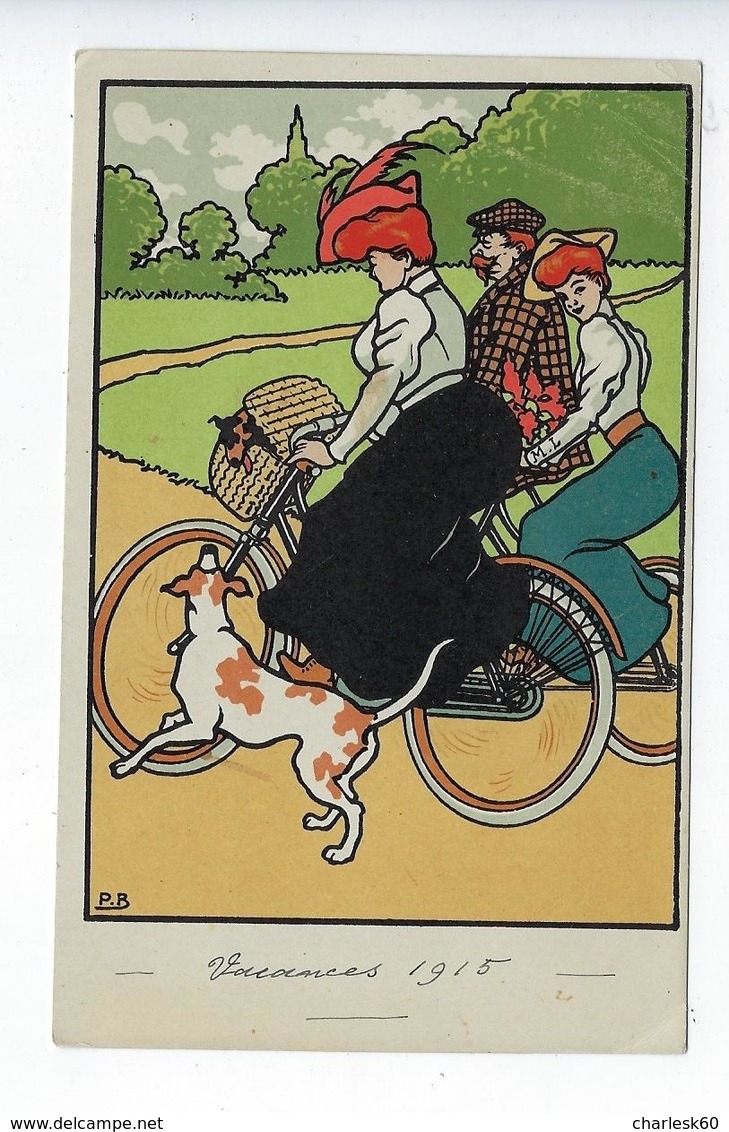 CPA Bicylctte Vélo Chien Illustrateur P.B. 1915 - Ciclismo