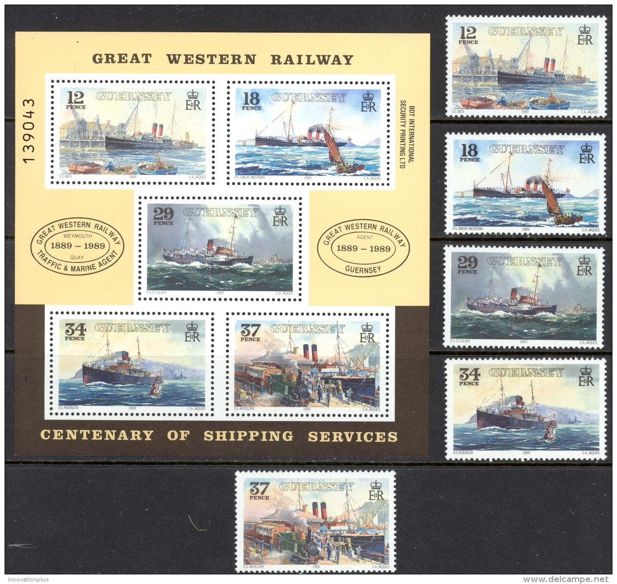 Guernsey Sc# 411-415a MNH 1989 Great Western Railway Steamer Service - Guernesey