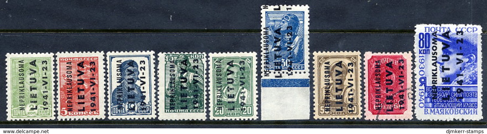 LITHUANIA 1941 Overprint Set Of Nine, MNH / **.  Michel 1-9 - Occupation 1938-45