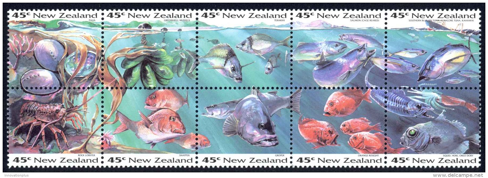 New Zealand Sc# 1179a MNH Booklet Pane/10 1993 45c Fish - Unused Stamps