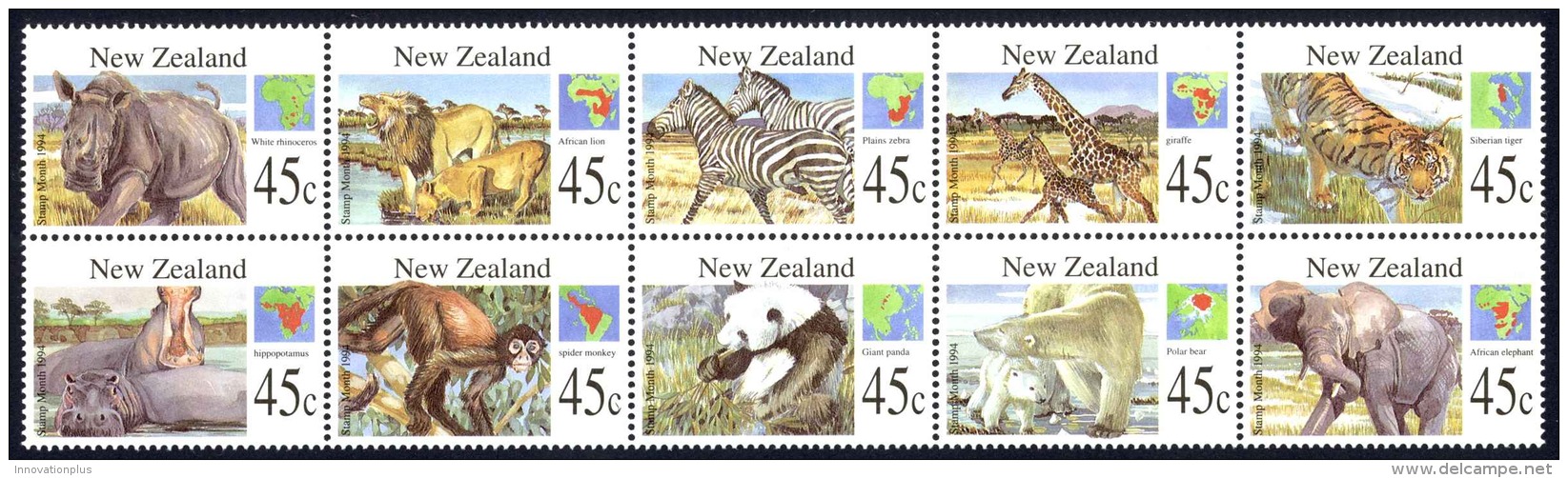 New Zealand Sc# 1236a MNH Block/10 1994 Wild Animals - Unused Stamps