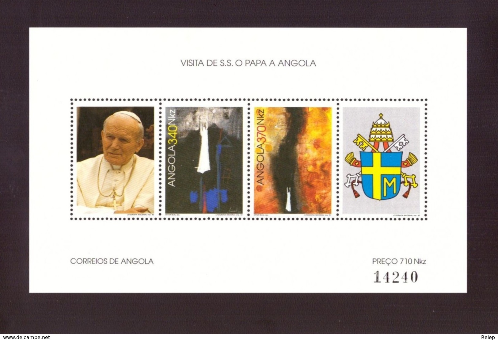 ANGOLA  -1992 Visit Of Pope John Paul II  Minisheet N°14240 (150 X 90mm) - MNH - Cote € 5.00 - Angola