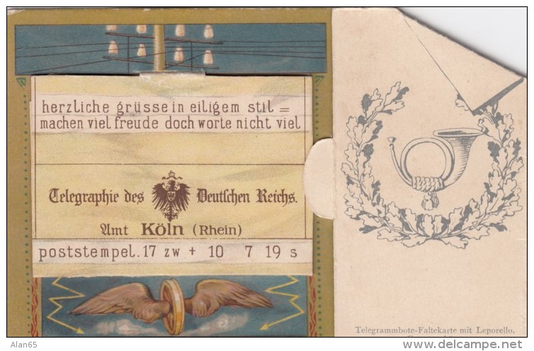 Koeln Germany, Telegraph Theme Fold-out Mechanical Type, 1900s Vintage Postcard - Koeln