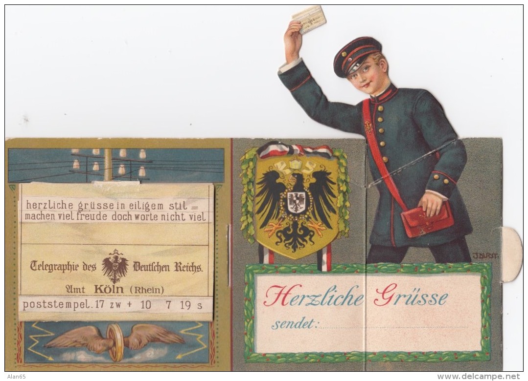 Koeln Germany, Telegraph Theme Fold-out Mechanical Type, 1900s Vintage Postcard - Koeln