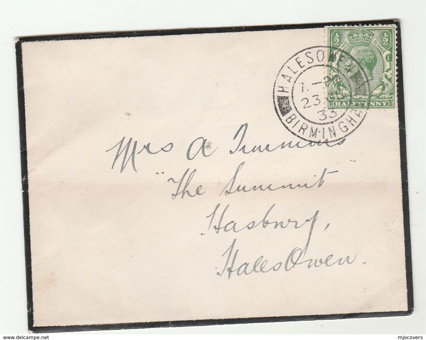 1933 HALESOWEN  MOURNING COVER GB Stamps Cover Cds Gv - Covers & Documents