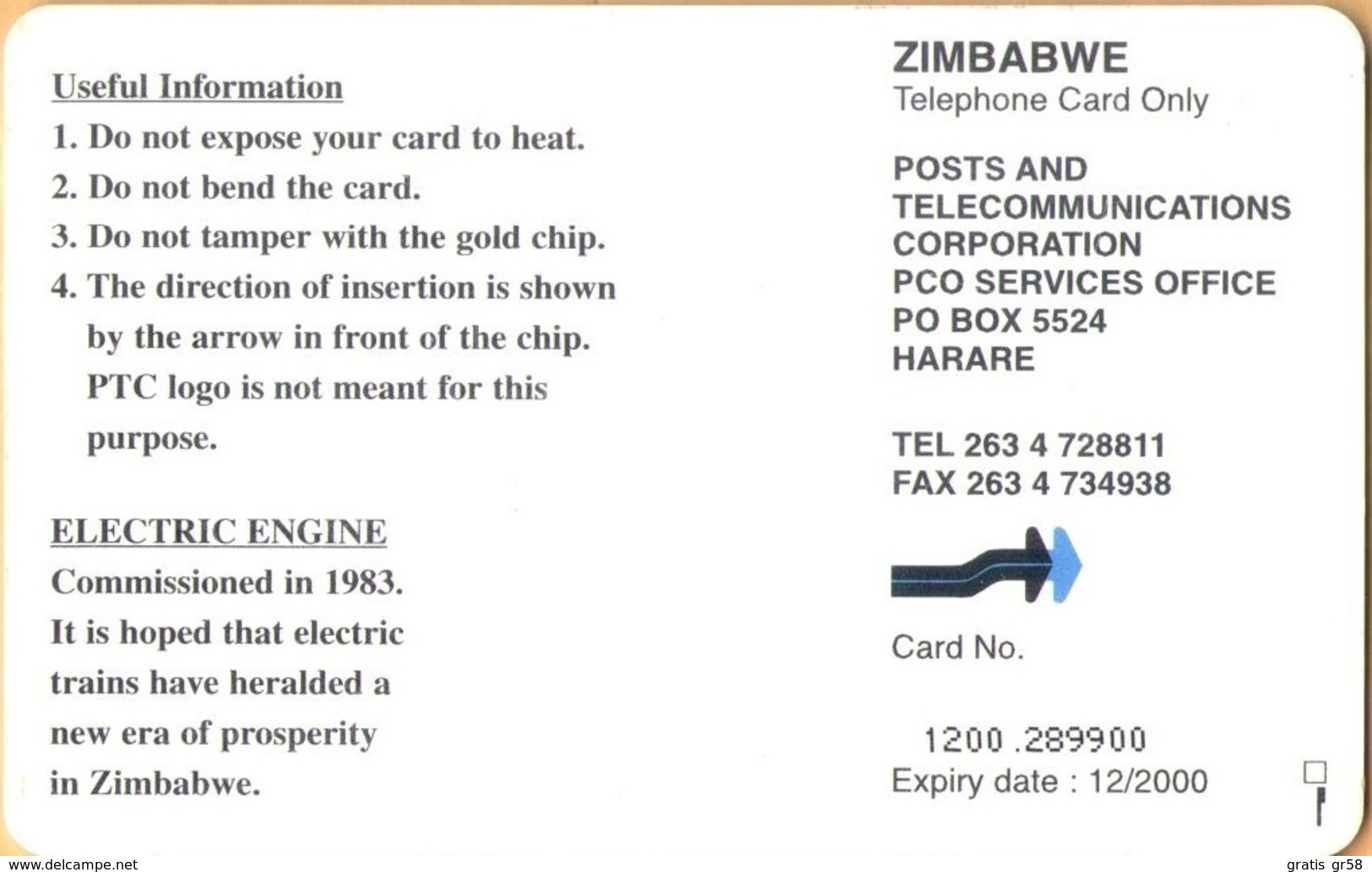 Zimbabwe - ZIM-29, Electric Train, Railways, GEM5 (Black), 50 Z$, %80.000ex, 12/00, Used - Simbabwe