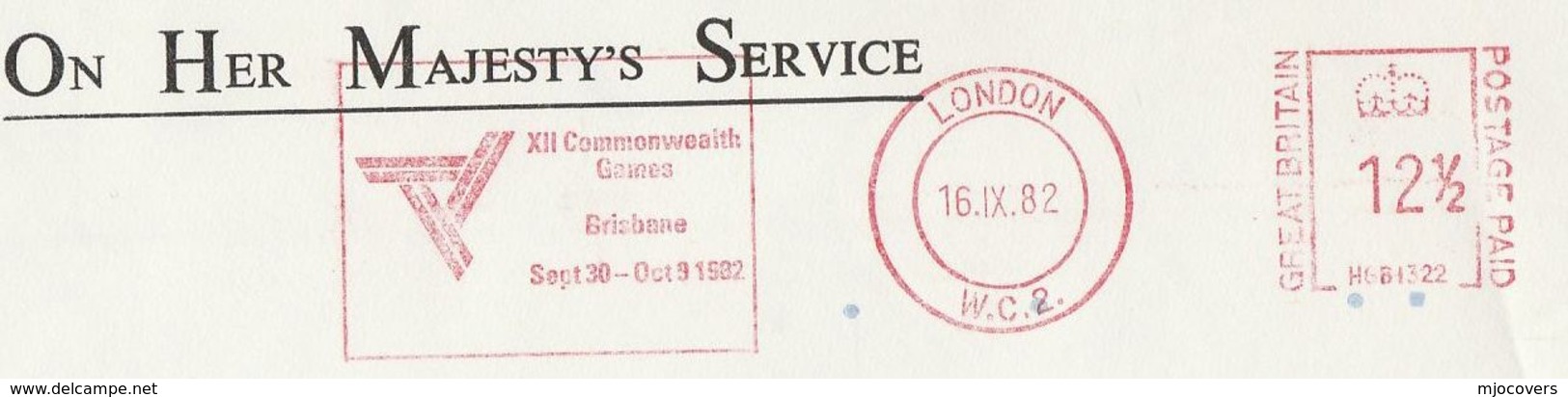 1982 COMMONWEALTH GAMES GB QUEENSLAND OHMS Cover  METER SLOGAN Stamps  Sport Australia - Covers & Documents