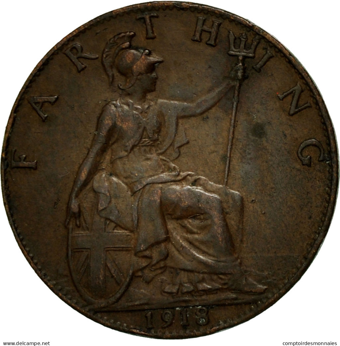 Monnaie, Grande-Bretagne, George V, Farthing, 1918, TTB, Bronze, KM:808.1 - B. 1 Farthing