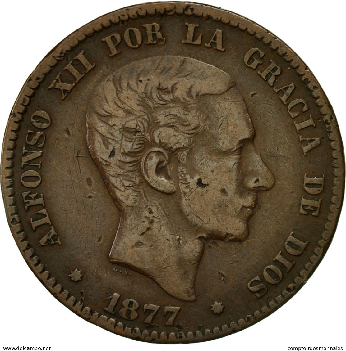 Monnaie, Espagne, Alfonso XII, 10 Centimos, 1877, TTB, Bronze, KM:675 - Münzen Der Provinzen