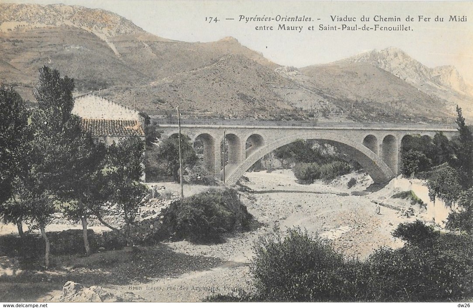 Pyérnées-Orientales, Viaduc Du Chemin De Fer Du Midi Entre Maury Et St Paul De Fenouillet - Carte Colorisée Non Circulée - Ouvrages D'Art