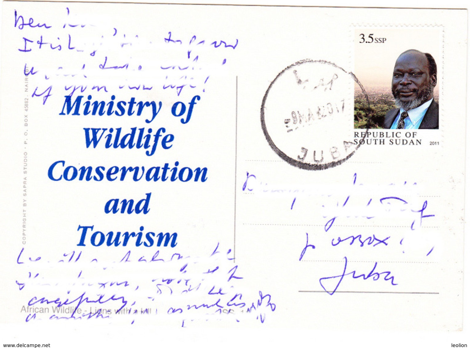 Südsudan SOUTH SUDAN "Lions With A Kill" Postcard With 3.5 SSP Stamp 1st Issue Soudan Du Sud #295 - South Sudan