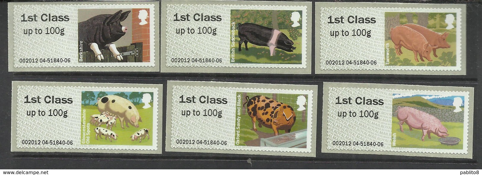 GREAT BRITAIN GRAN BRETAGNA 2012 FIRST CLASS FAUNA PIGS SELF-ADHESIVE COMPLETE SET SERIE COMPLETA MNH - Nuovi