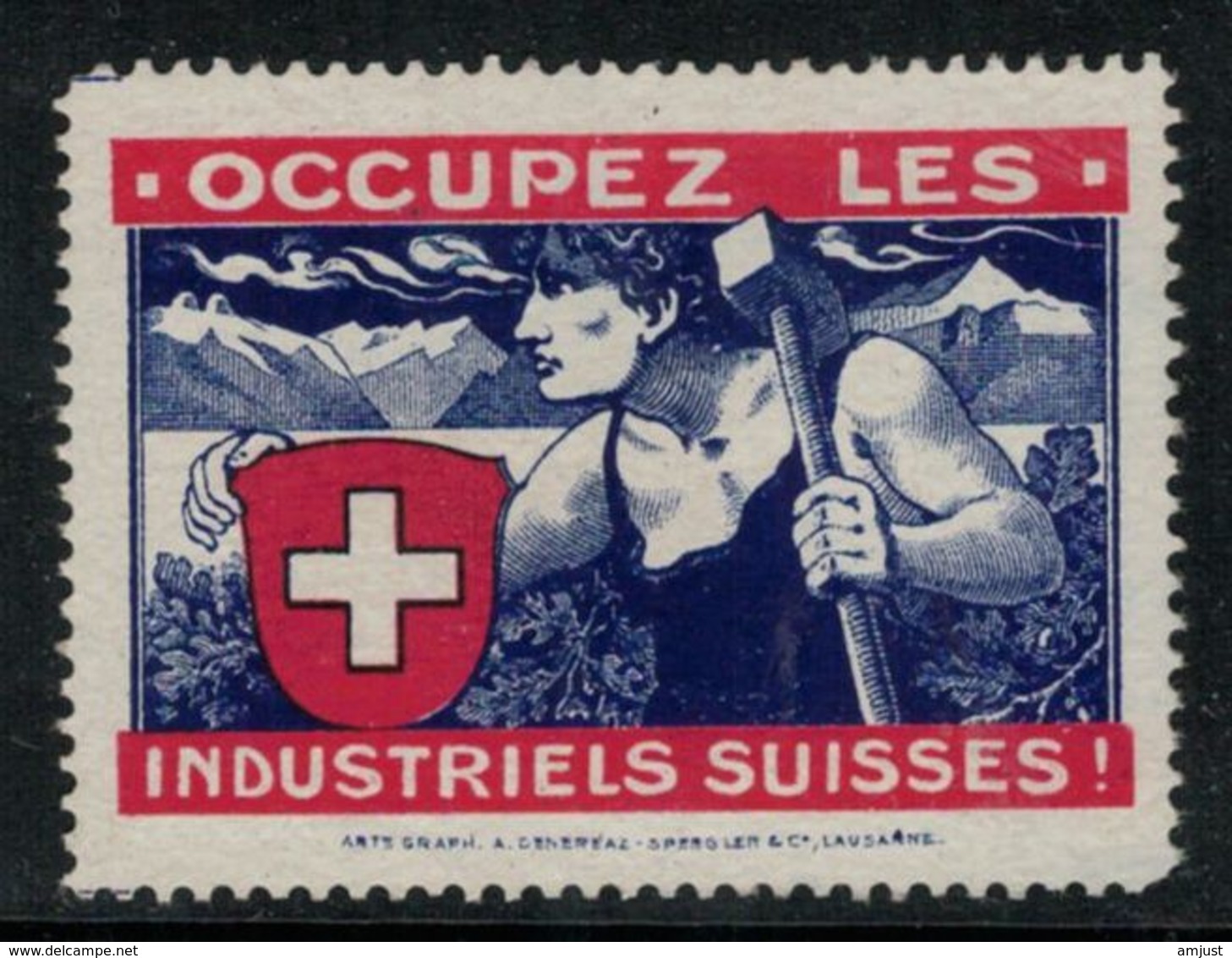 Suisse // Schweiz // Switzerland // Erinnophilie  //  Vignette Publicitaire "Occupez Les Industriels Suisses" - Erinnophilie