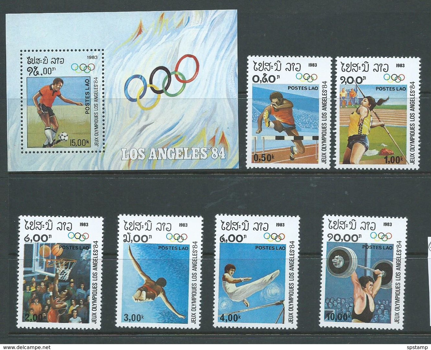 Laos 1983 Los Angeles Olympic Games Set Of 6 & Miniature Sheet MNH - Laos