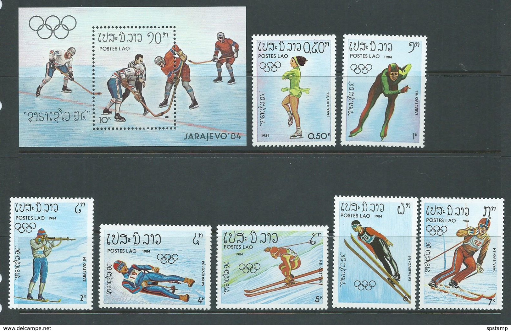 Laos 1984 Sarajevo Olympic Games Set Of 7 & Miniature Sheet MNH - Laos